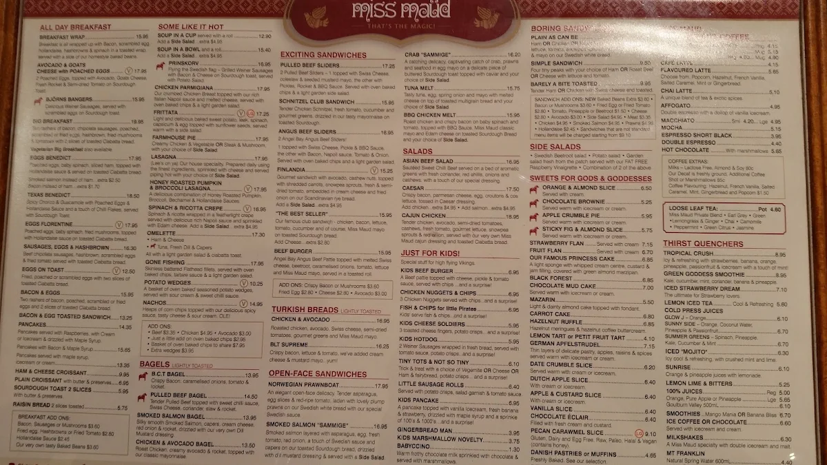 Menu, Miss Maud Whitford City