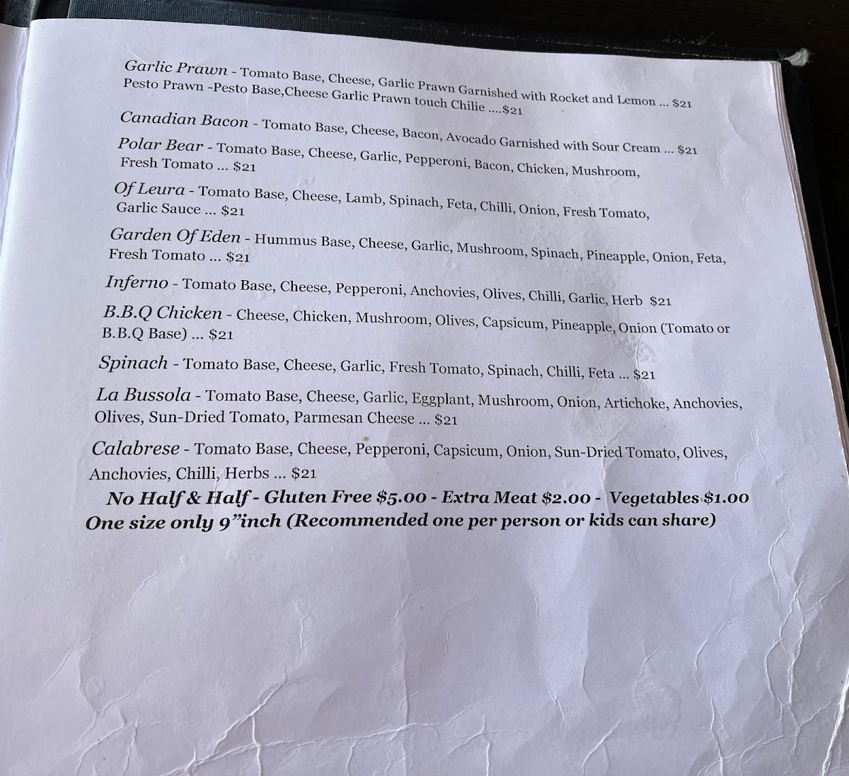 Menu, Polar Bear Of Leura