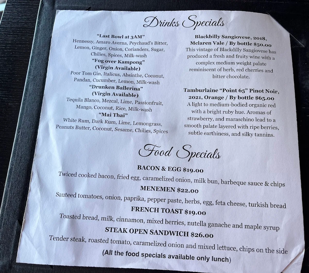 Menu, Polar Bear Of Leura