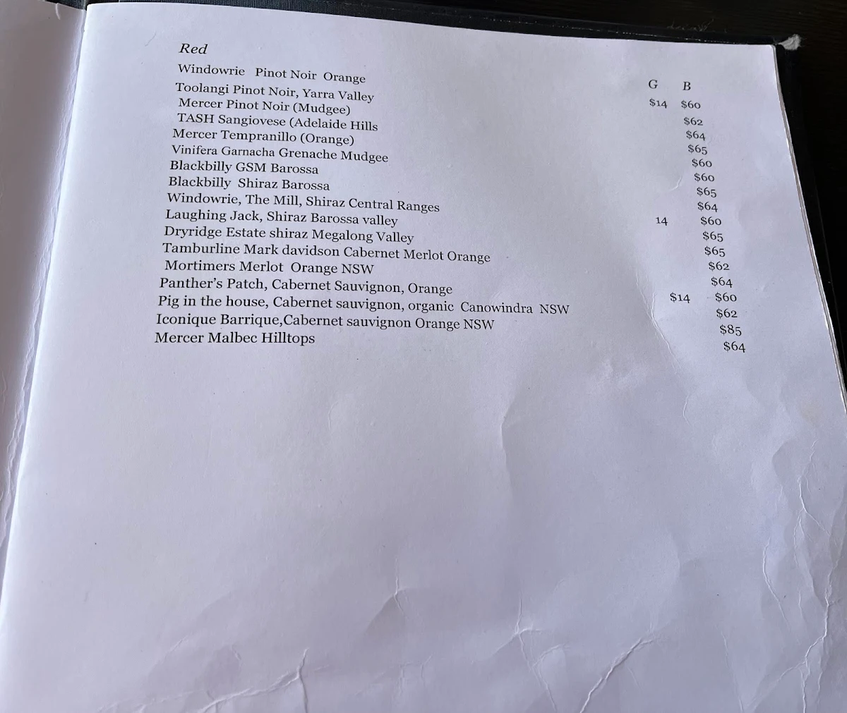 Menu, Polar Bear Of Leura
