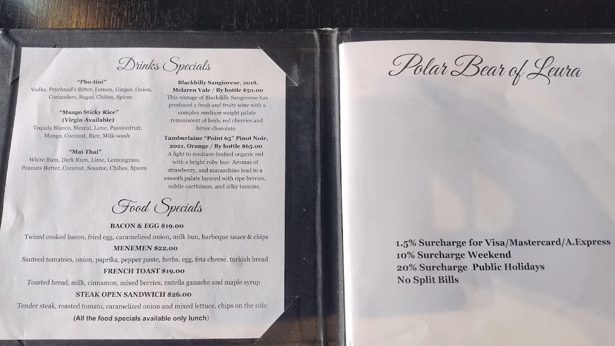 Menu, Polar Bear Of Leura