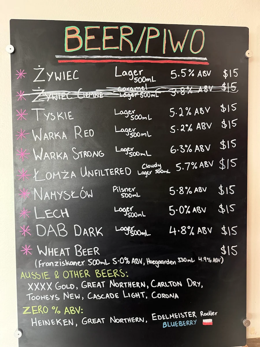 Menu, The Polish Club Milton