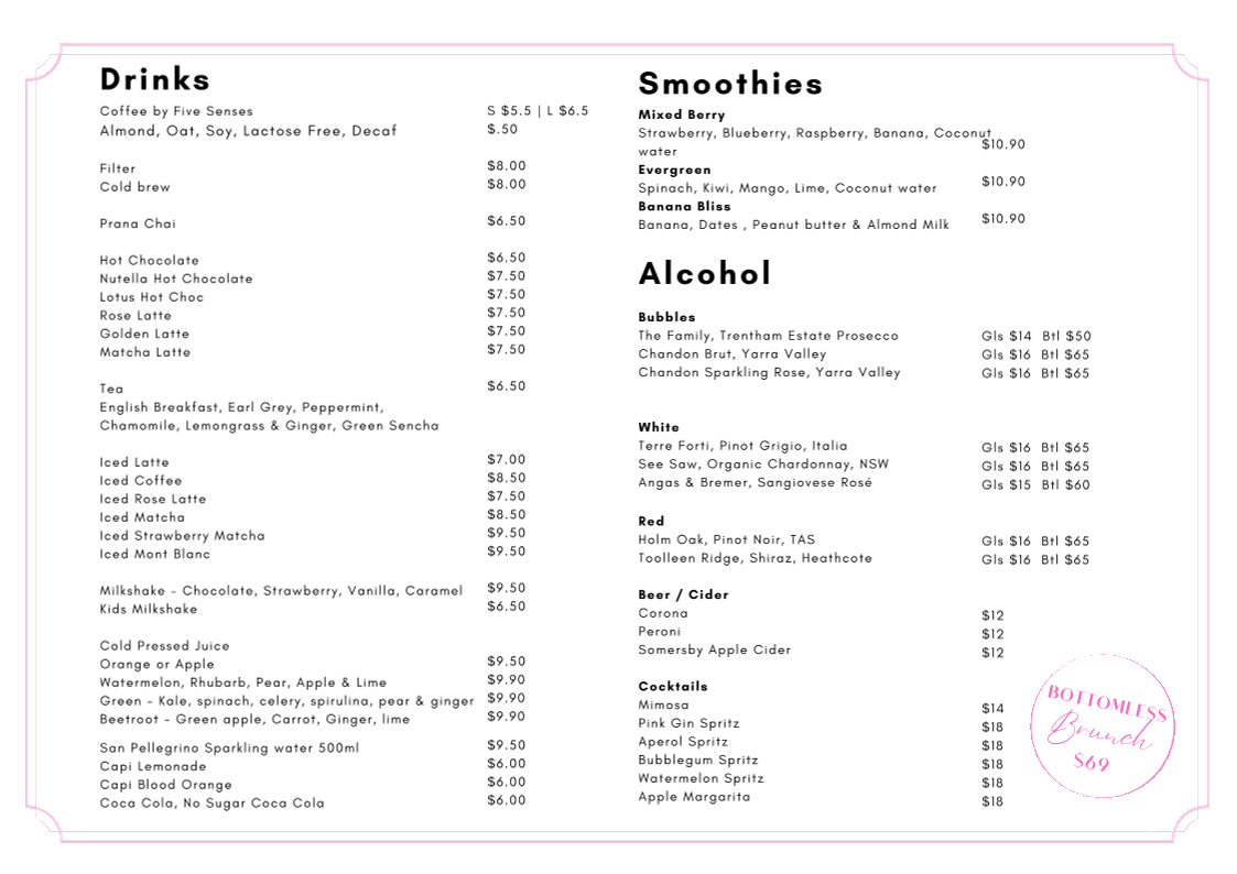 Menu, Major Mitchell Cafe