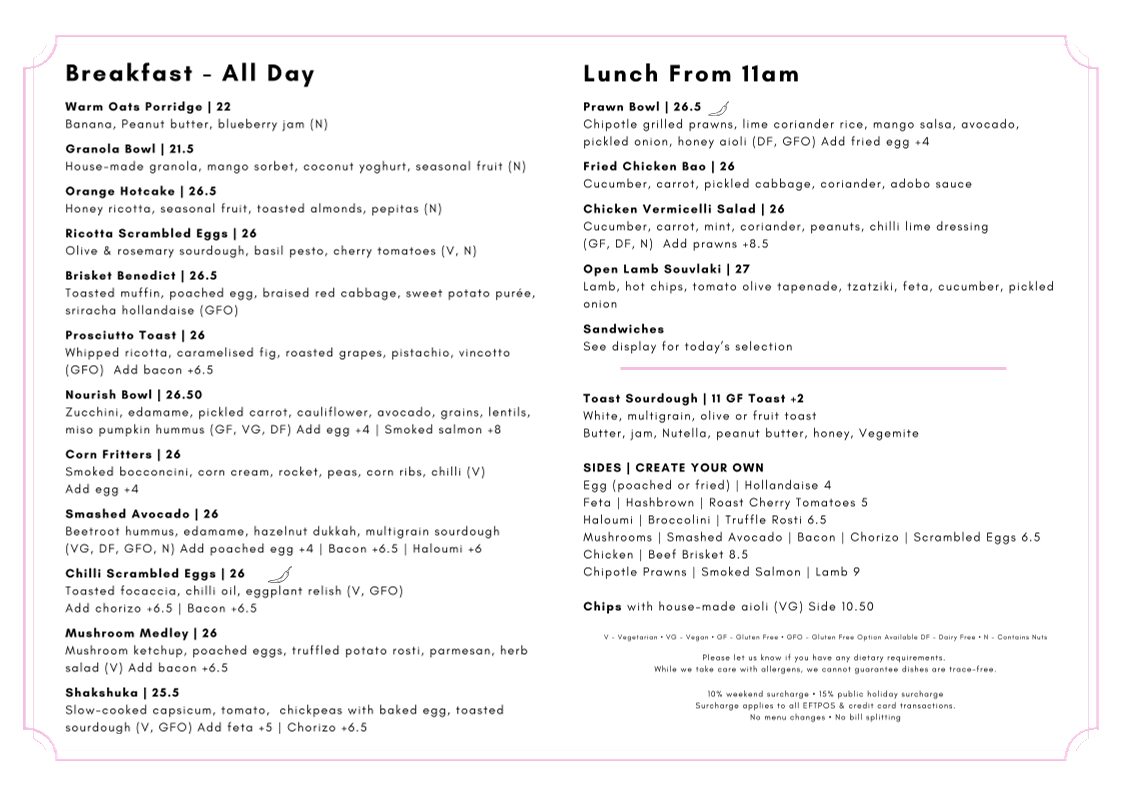 Menu, Major Mitchell Cafe