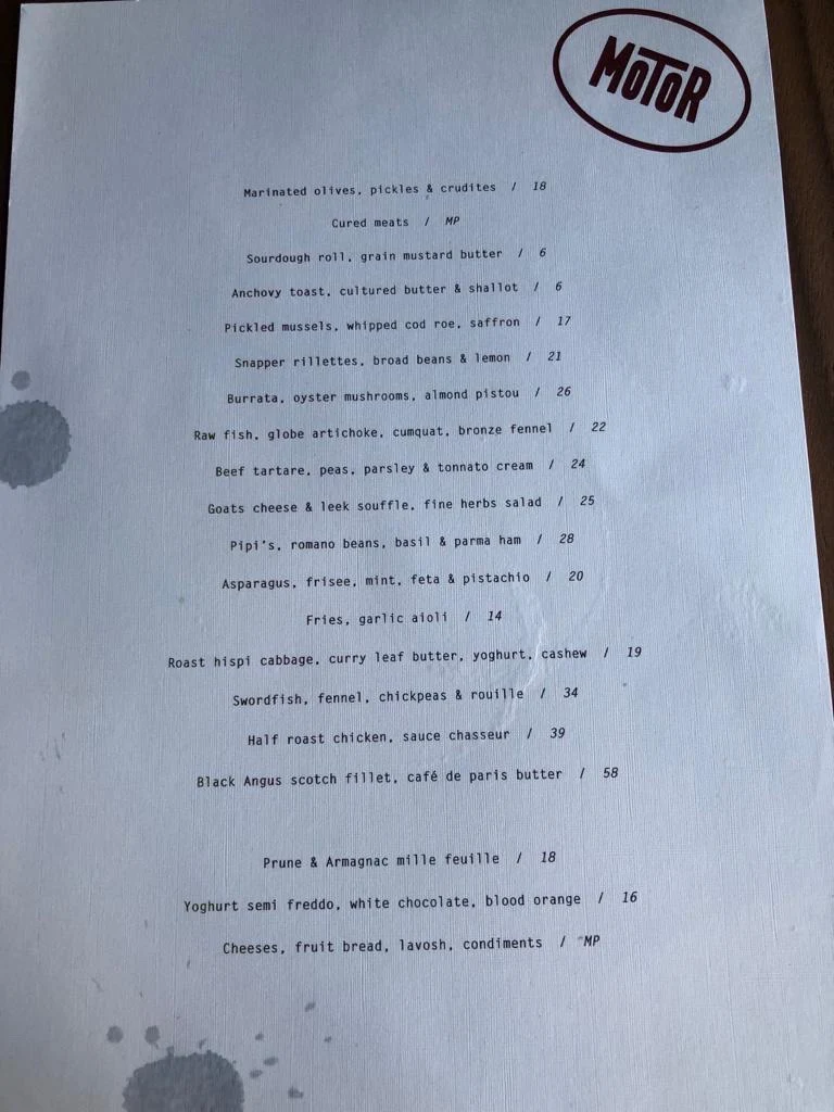 Menu, Motor