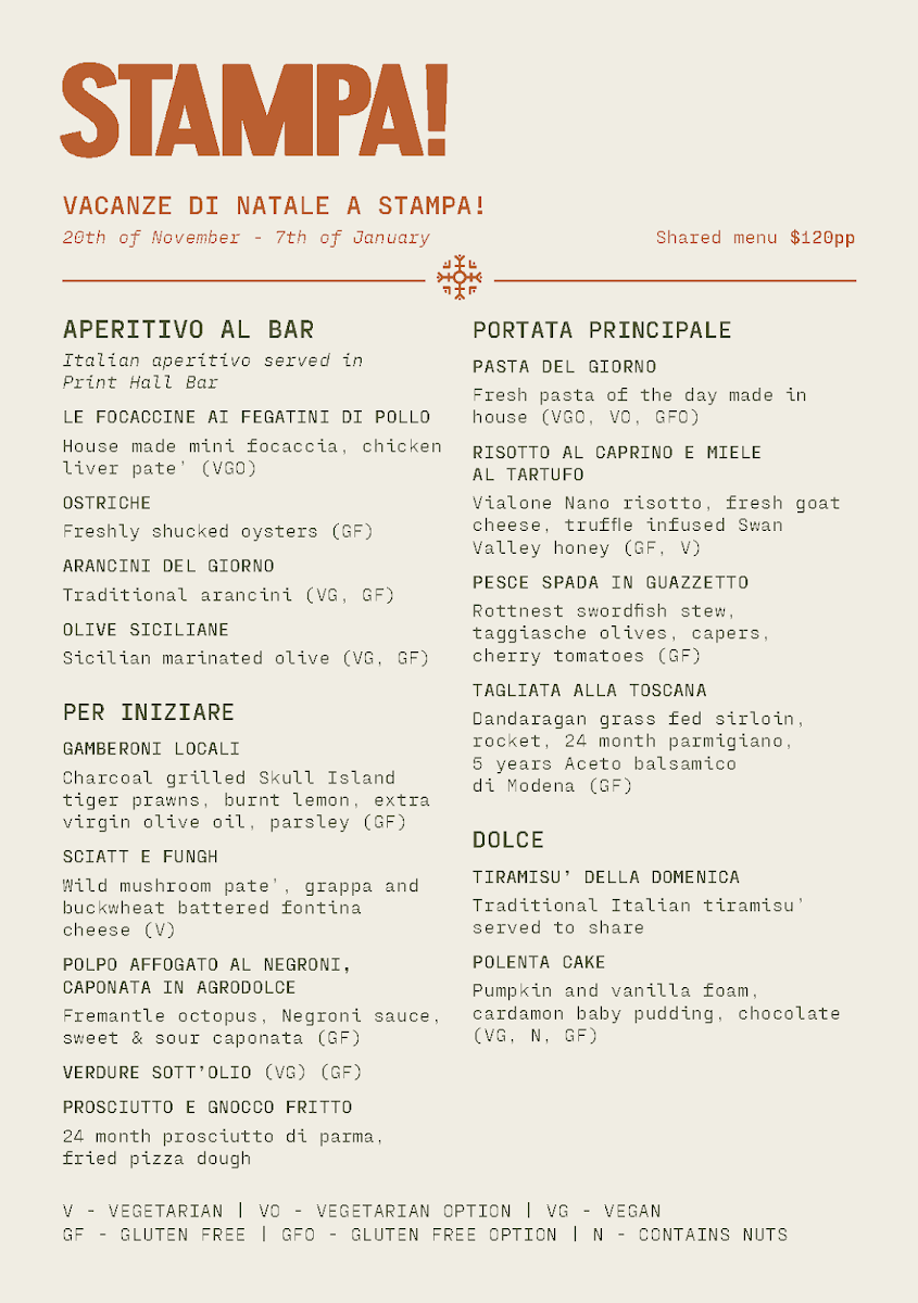 Menu, Stampa! Restaurant
