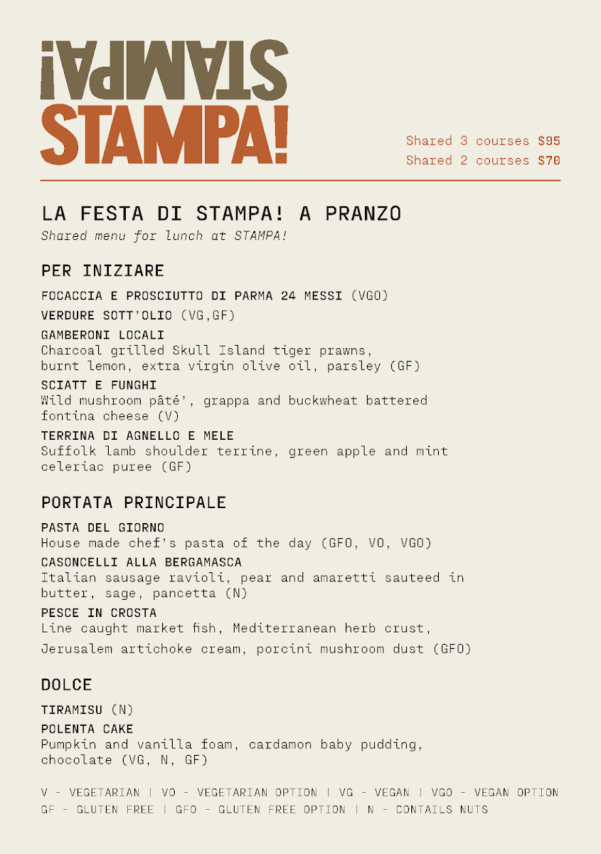 Menu, Stampa! Restaurant
