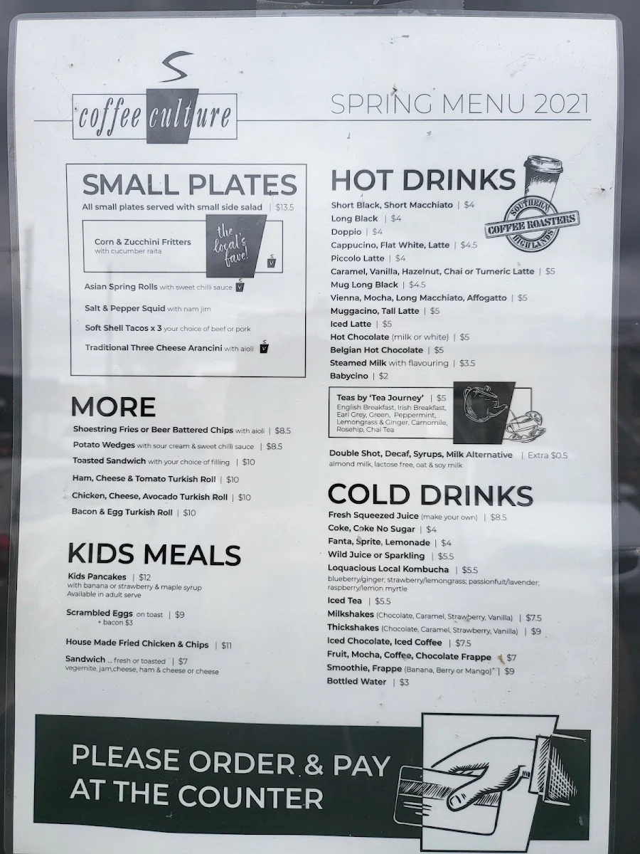Menu, Coffee Culture Mittagong