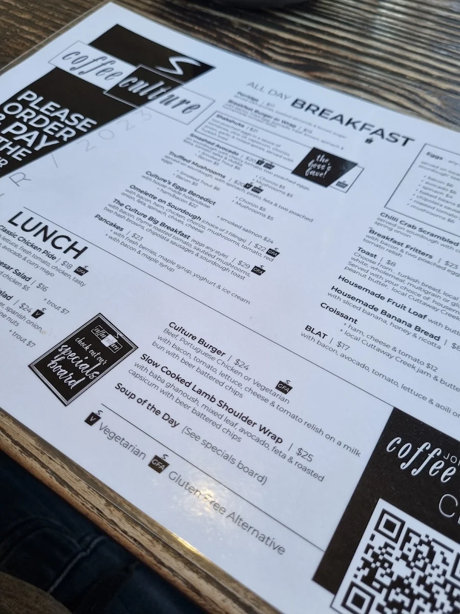 Menu, Coffee Culture Mittagong