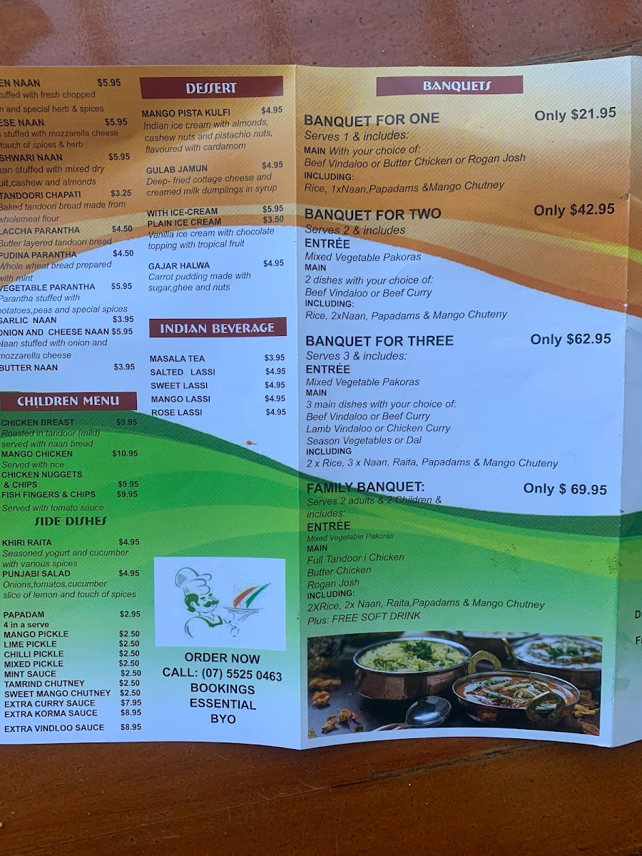 Menu, Palm's Indian Kitchen