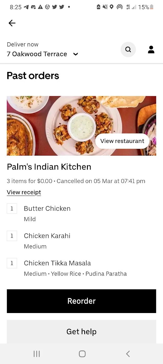 Menu, Palm's Indian Kitchen