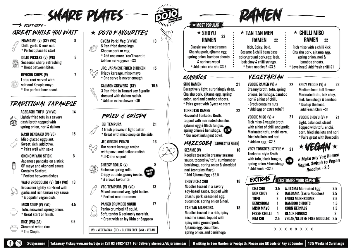 Menu, The Dojo Ramen Bar