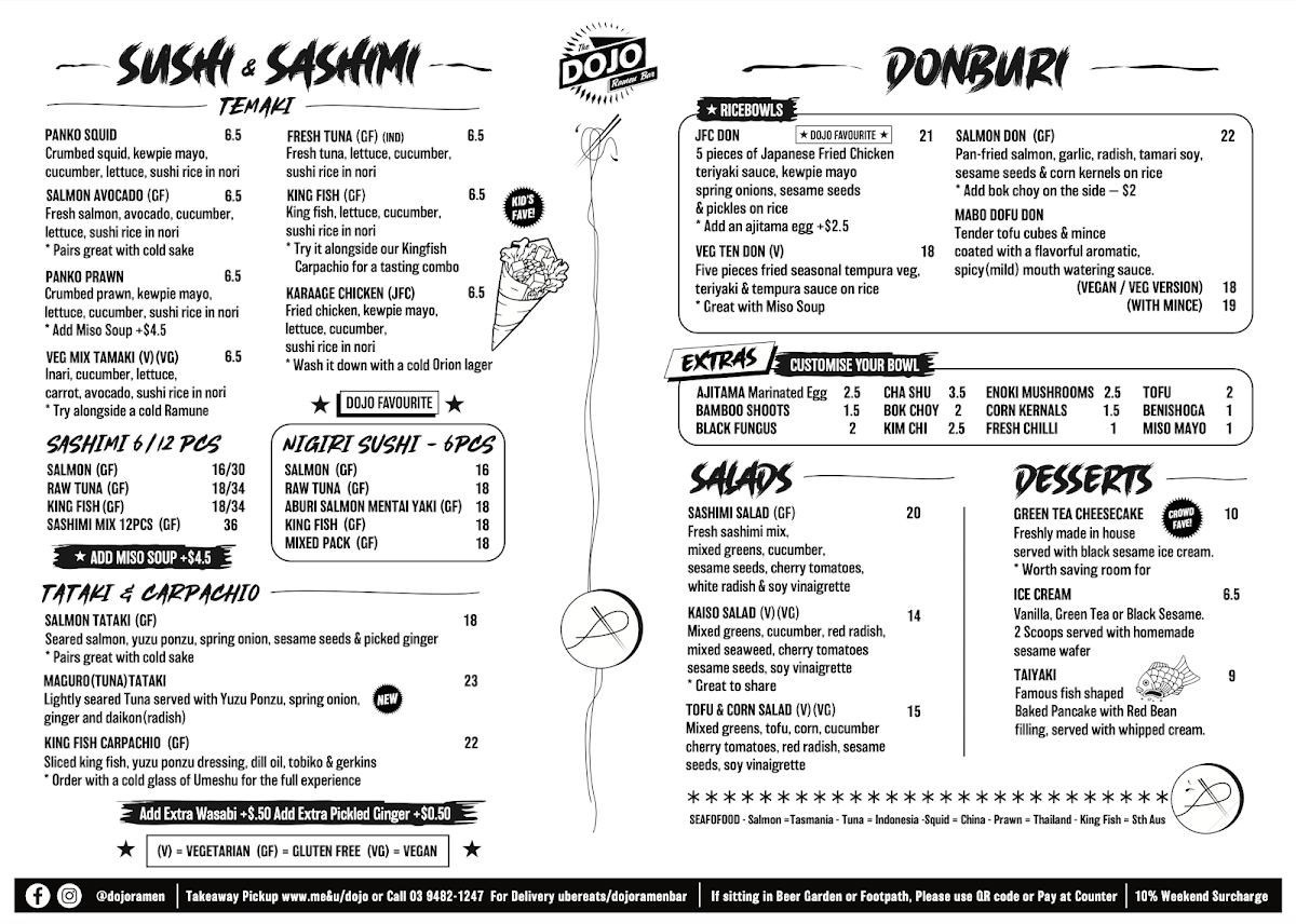 Menu, The Dojo Ramen Bar