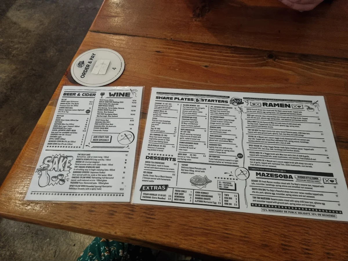 Menu, The Dojo Ramen Bar