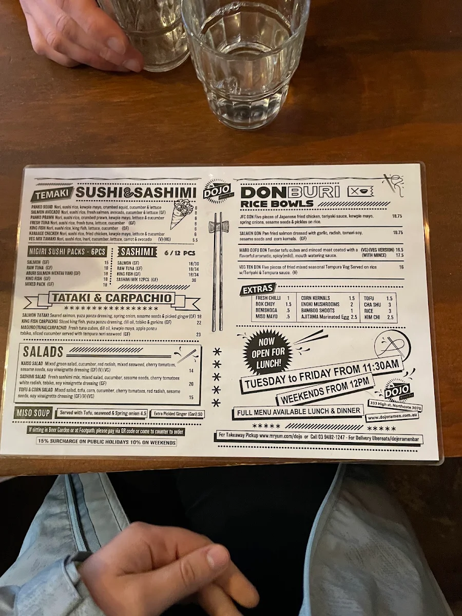 Menu, The Dojo Ramen Bar