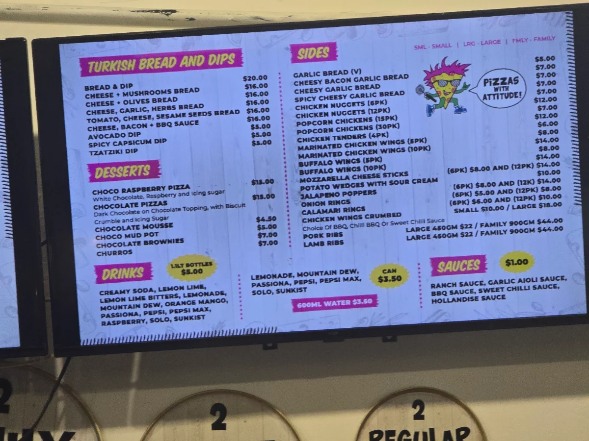 Menu, Pizzas with Attitude Geelong