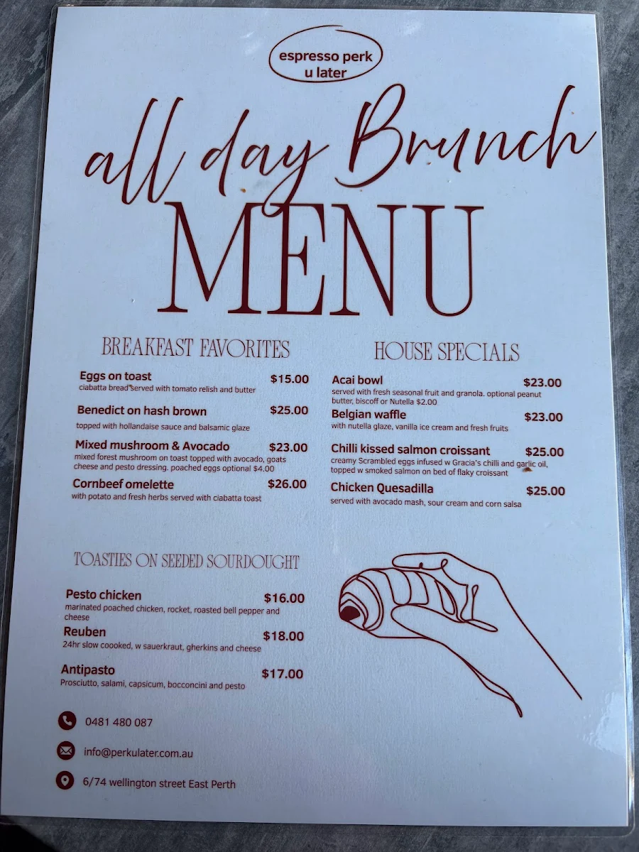 Menu, Espresso Perk U Later Cafe