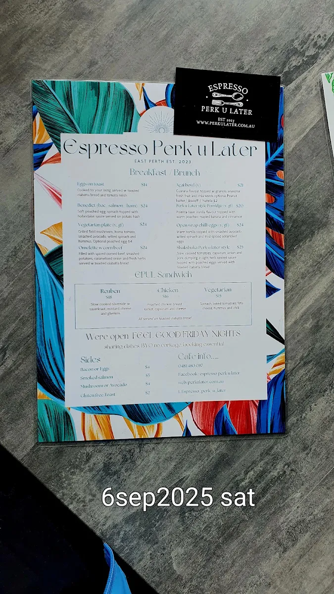 Menu, Espresso Perk U Later Cafe