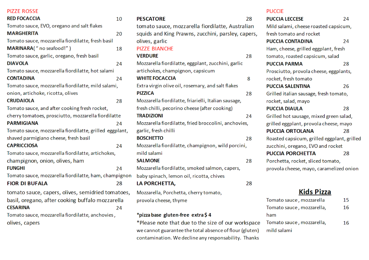 Menu, PIZZICA ITALIAN RESTAURANT, Pizzeria & Charcoal Grill Cuisine