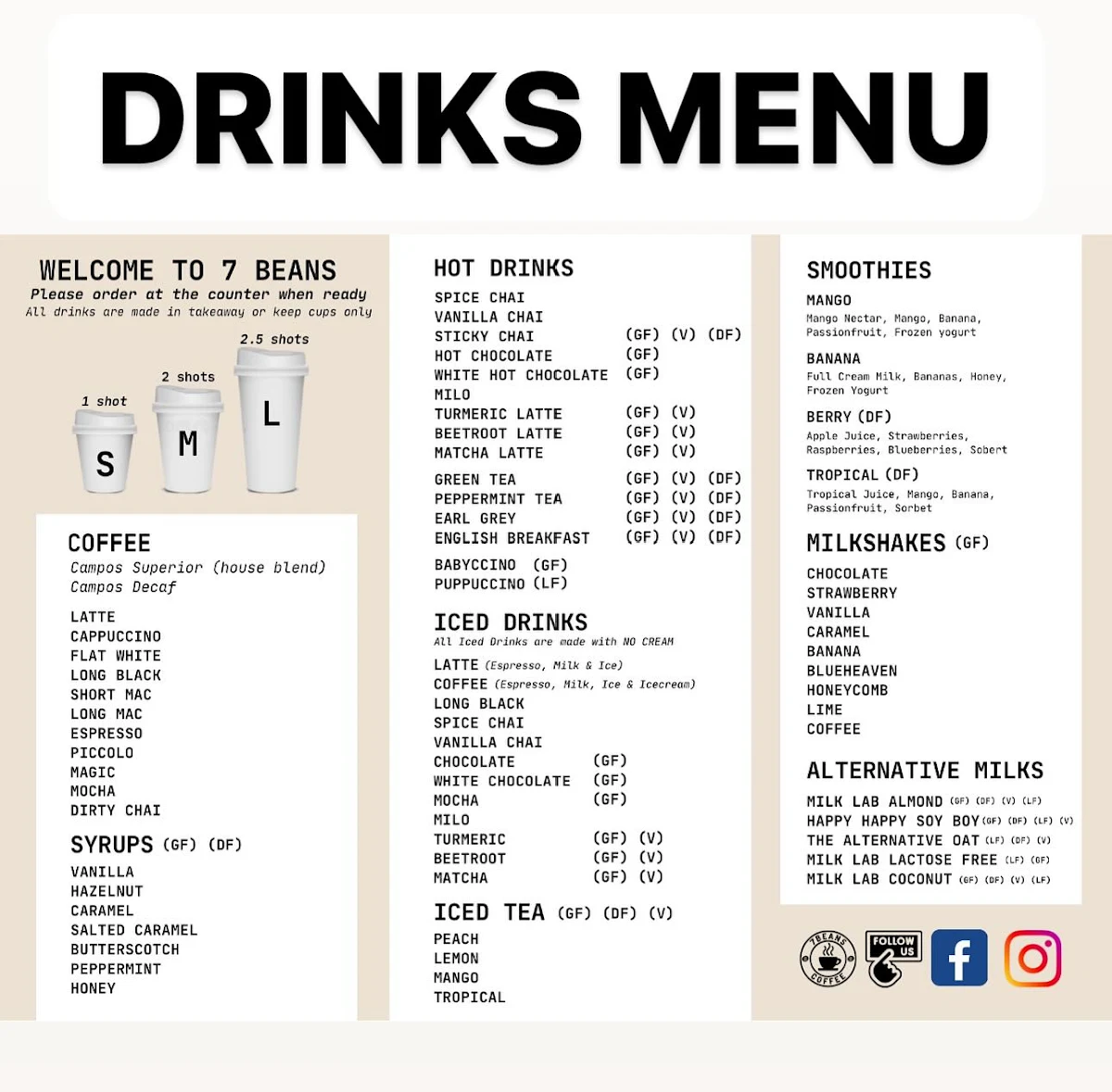 Menu, 7 Beans Coffee Rochester