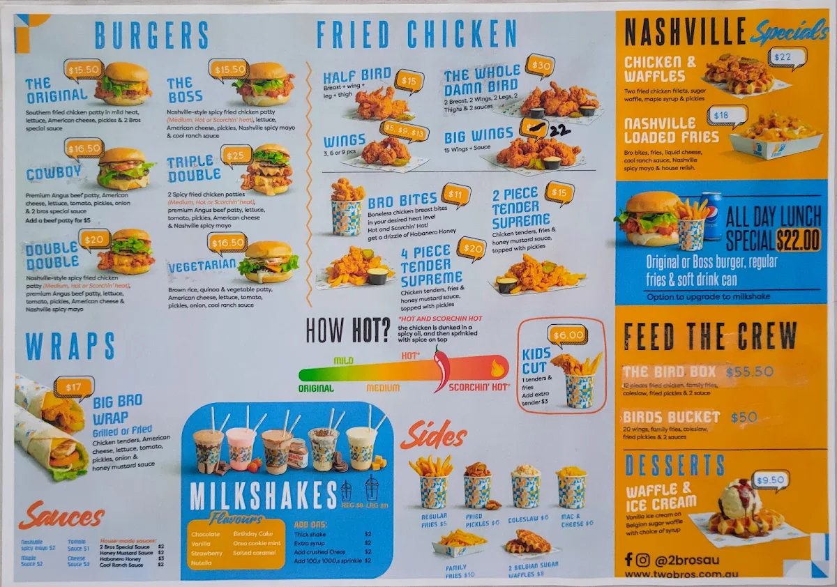 Menu, 2 bros Underwood Marketplace