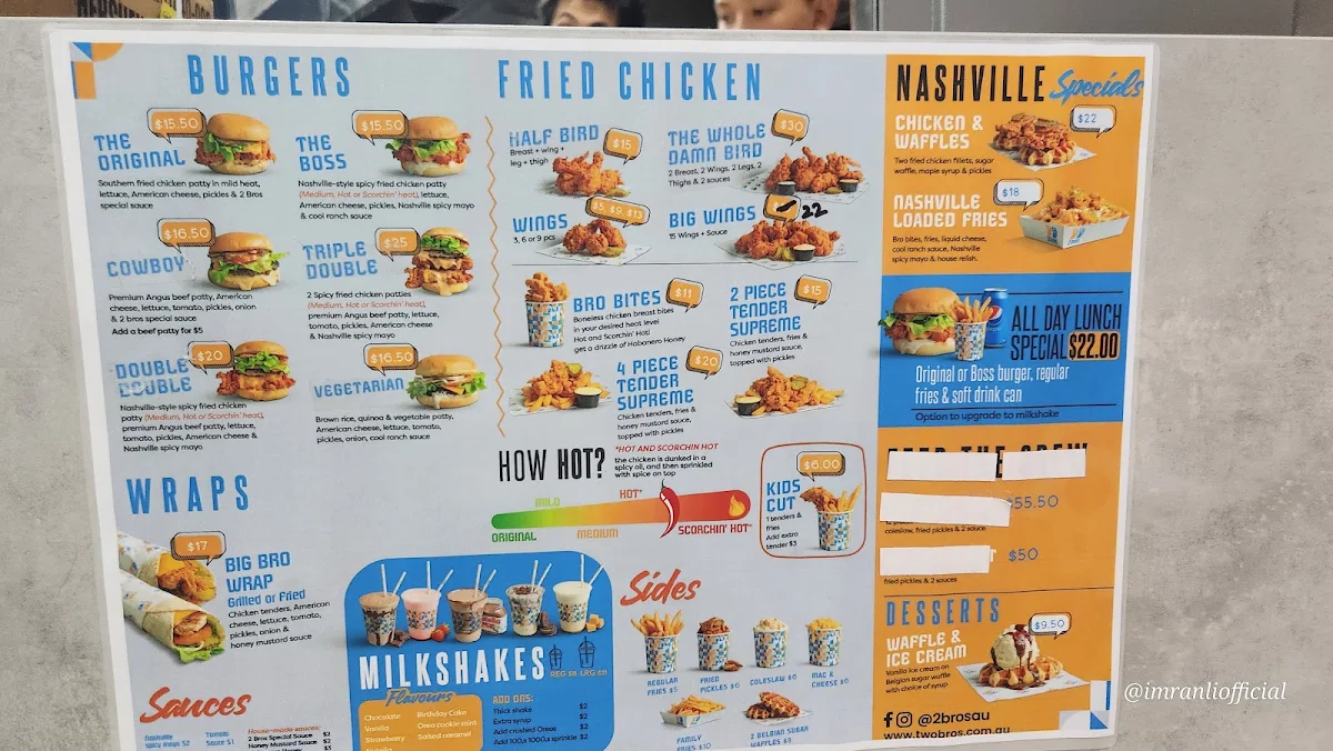 Menu, 2 bros Underwood Marketplace