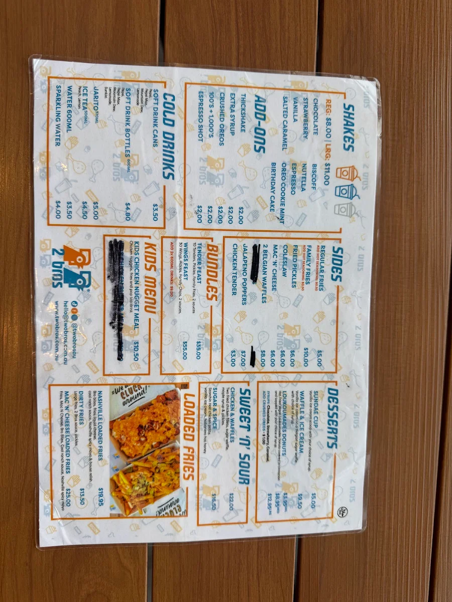 Menu, 2 bros Underwood Marketplace