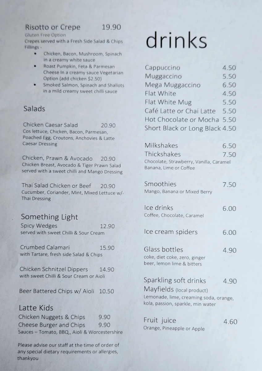 Menu, Cafe Latte