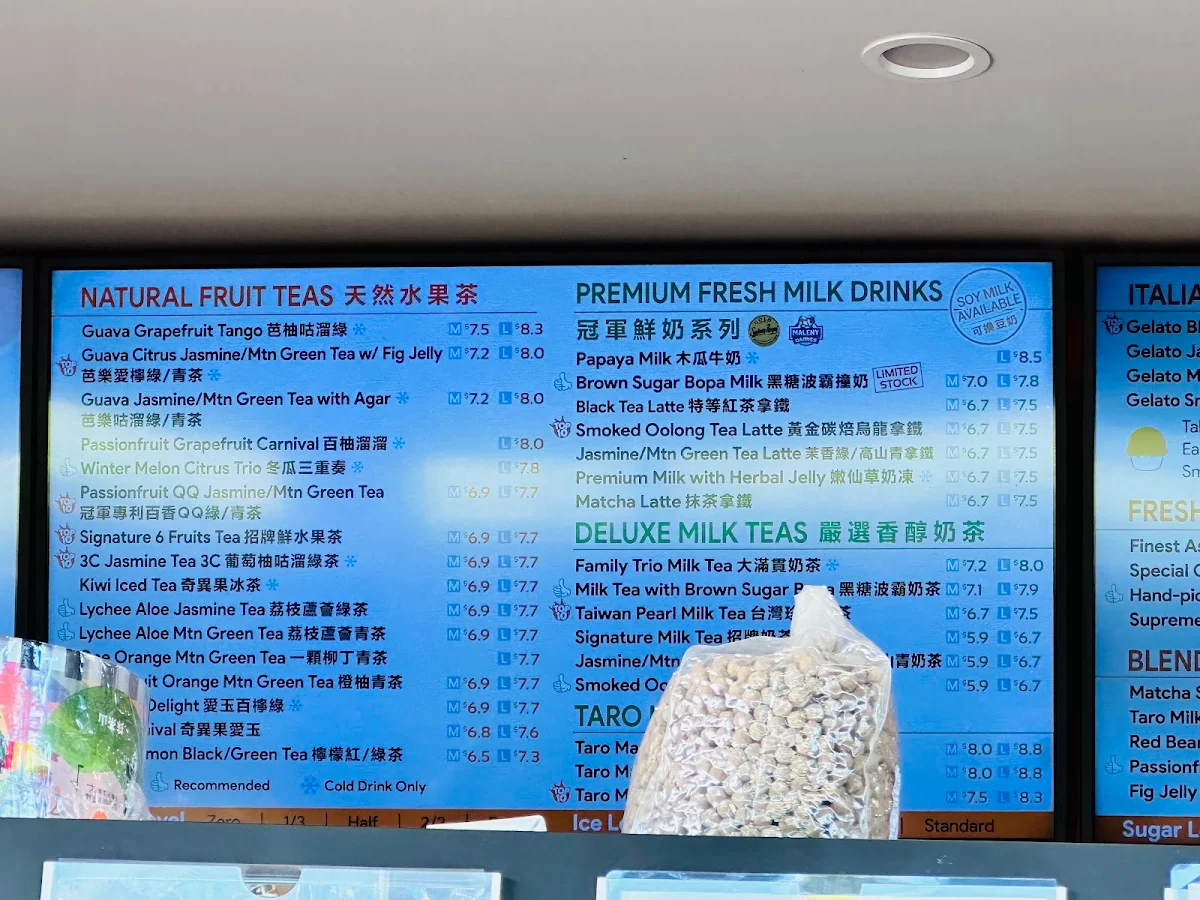 Menu, Orange Tea Sunnypark