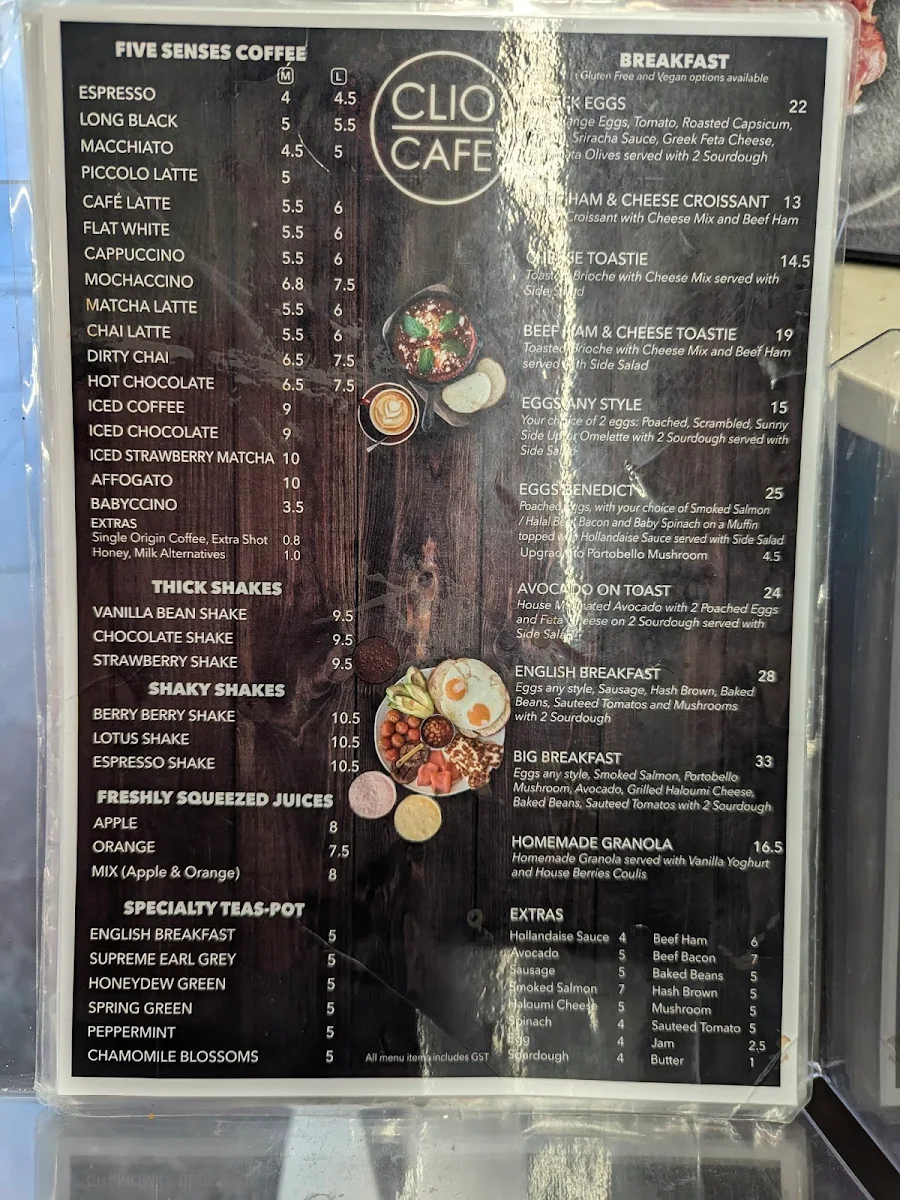 Menu, Clio Café