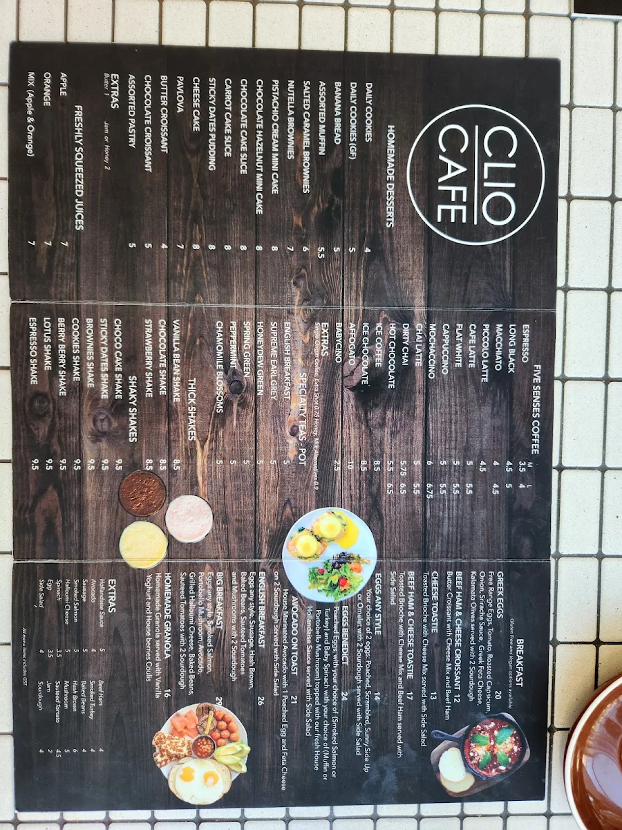 Menu, Clio Café