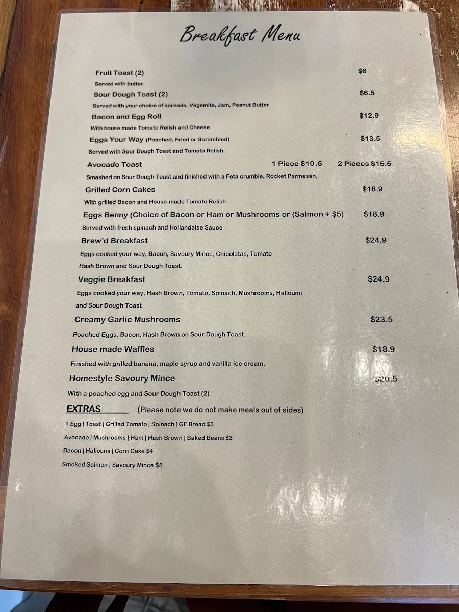 Menu, Brew'd Awakening Cafe
