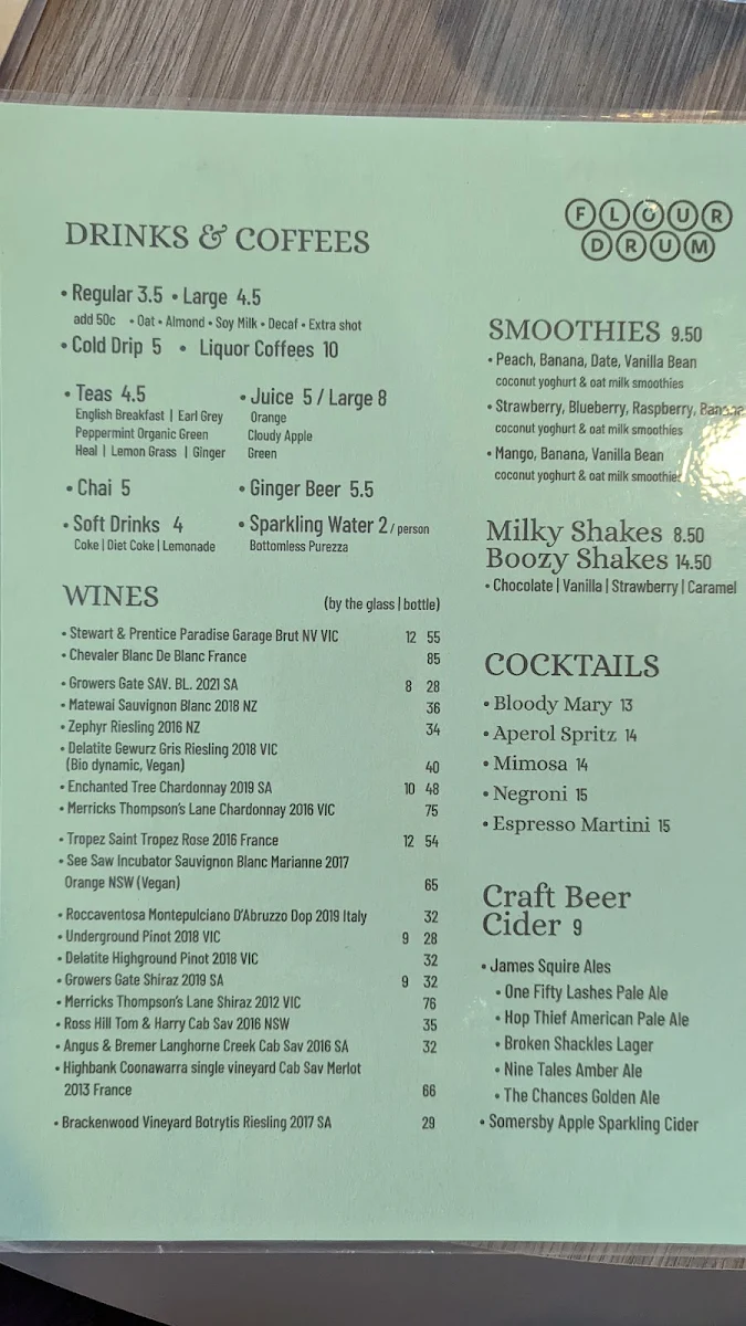 Menu, Flour Drum