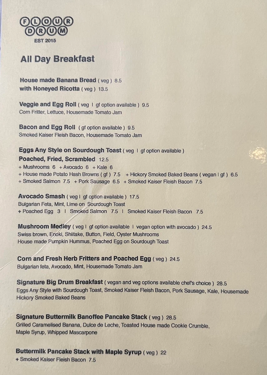 Menu, Flour Drum