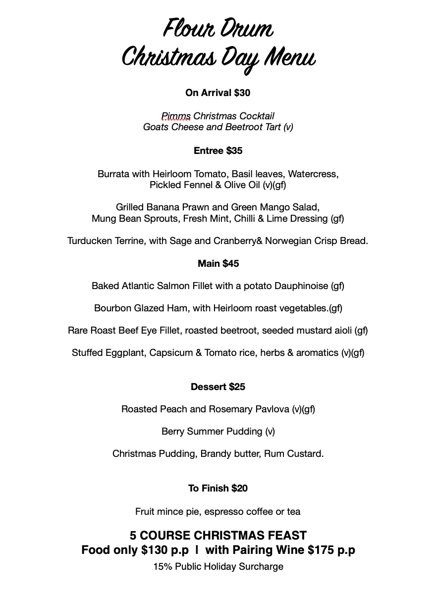 Menu, Flour Drum