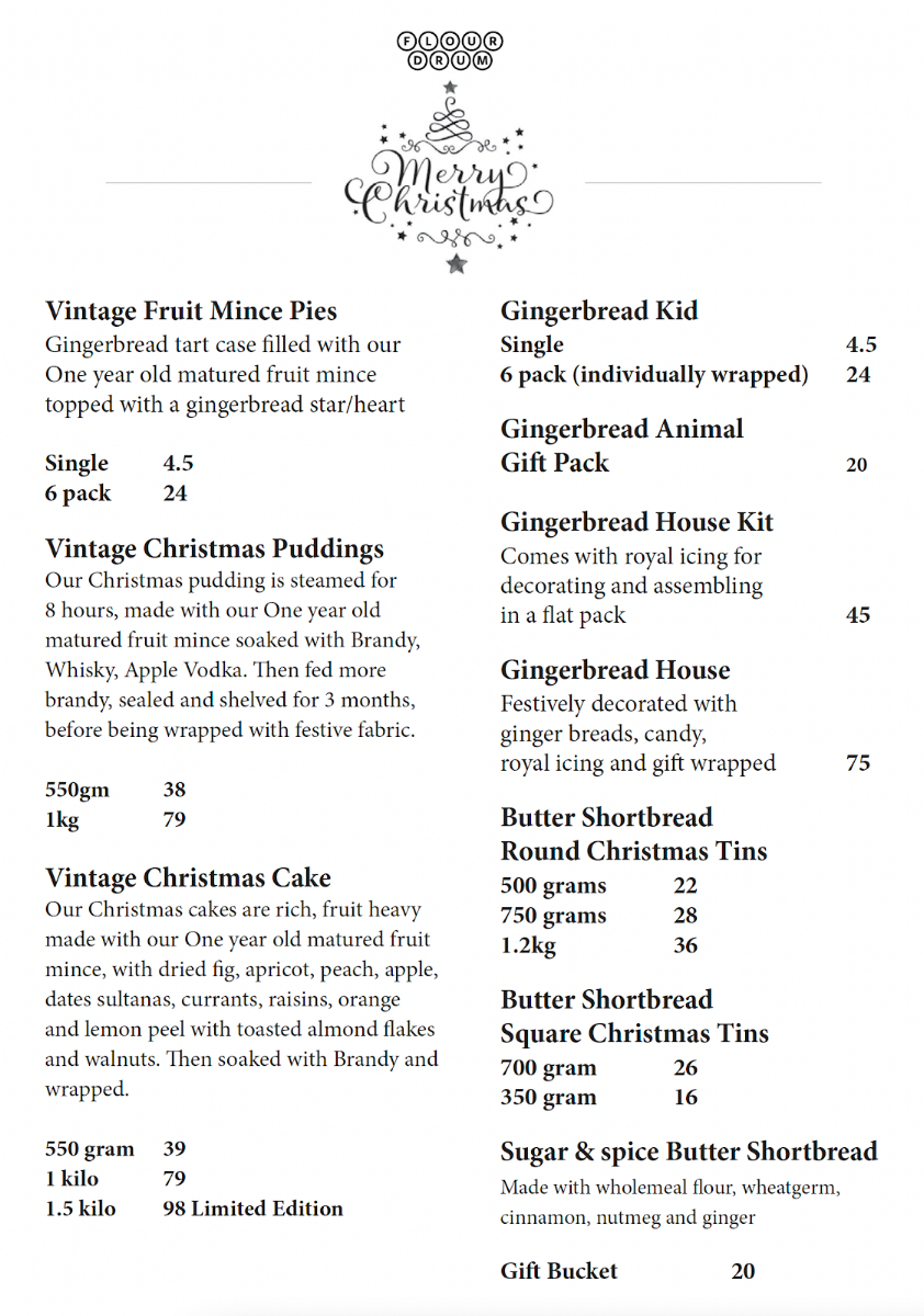 Menu, Flour Drum