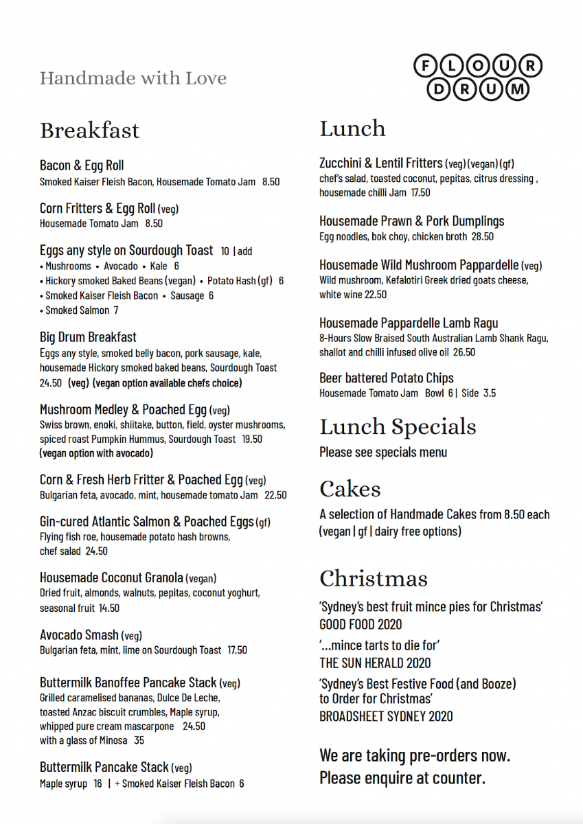 Menu, Flour Drum