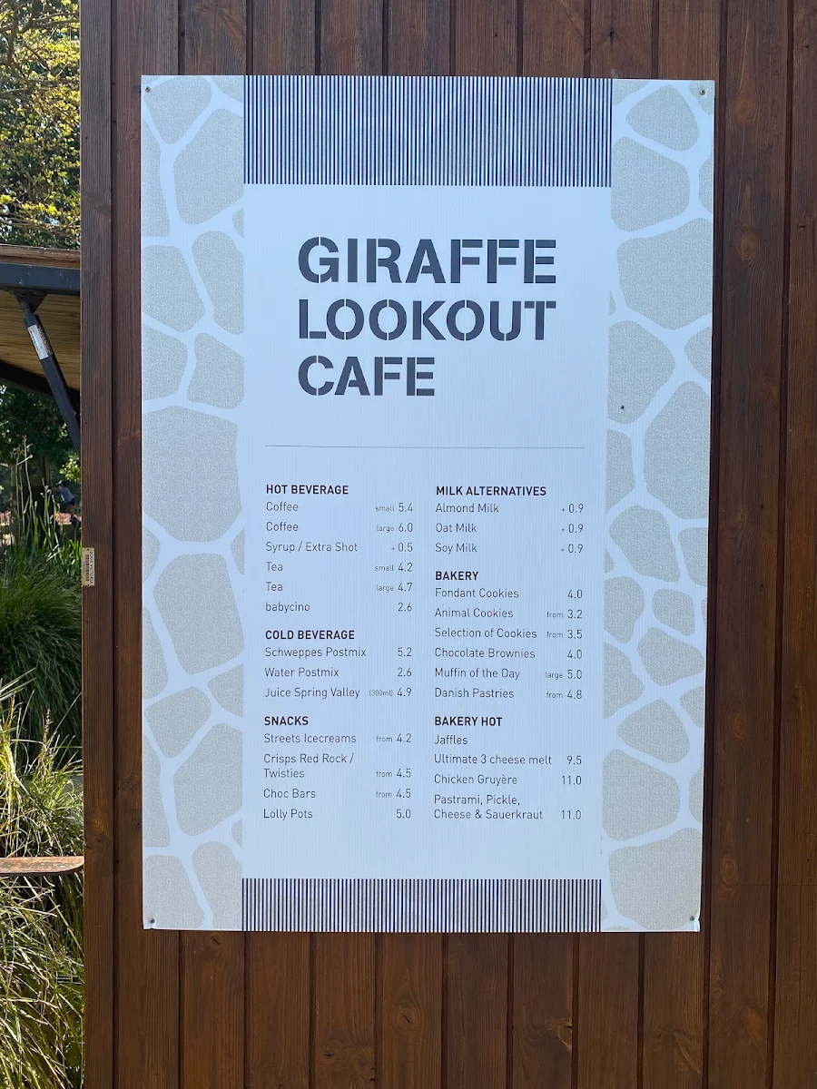 Menu, Giraffe Lookout Cafe