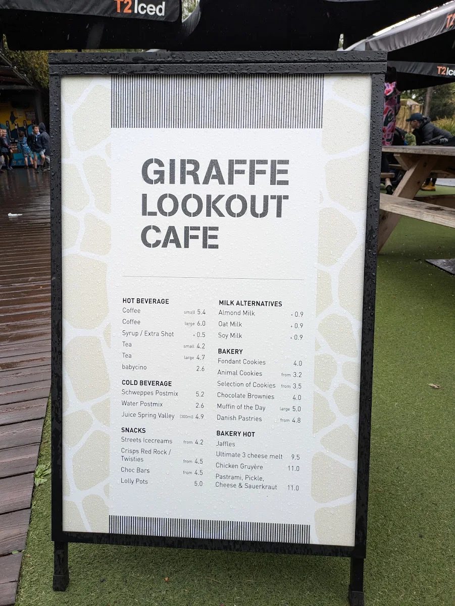 Menu, Giraffe Lookout Cafe