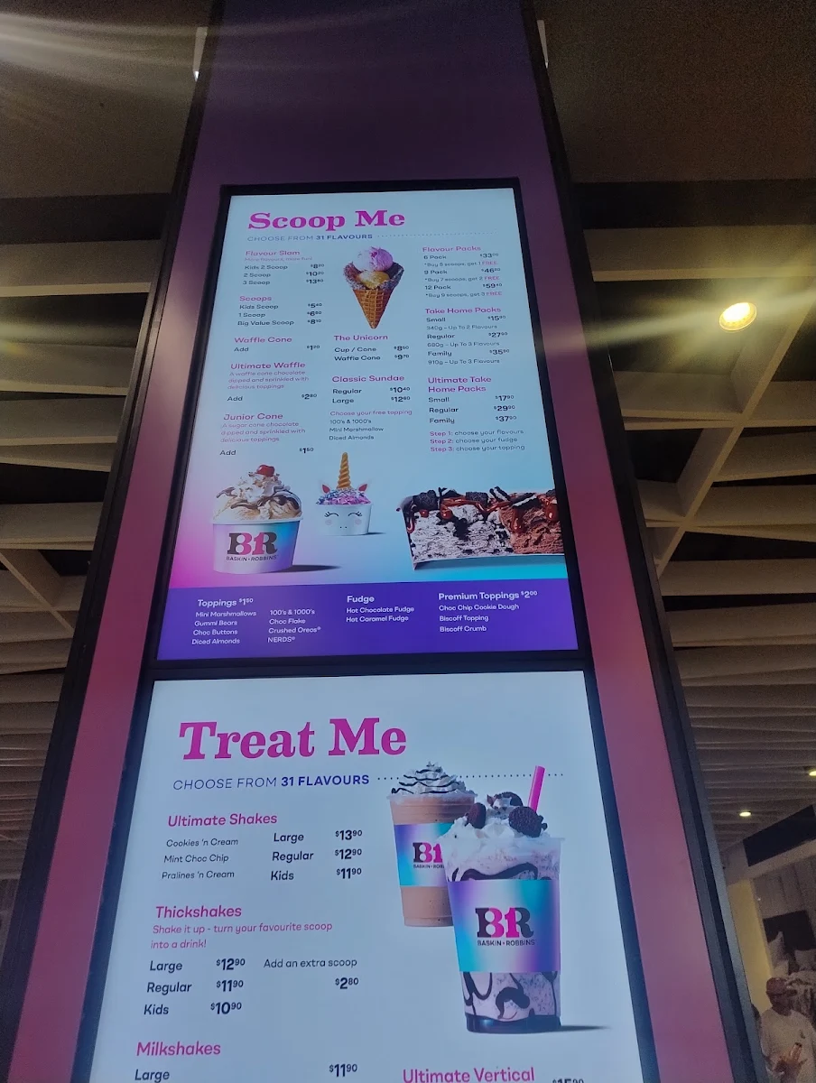 Menu, Baskin-Robbins Springfield