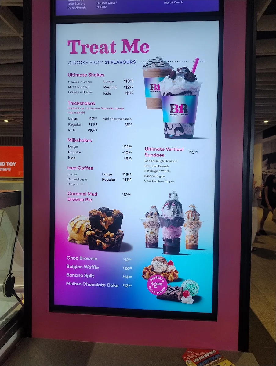 Menu, Baskin-Robbins Springfield