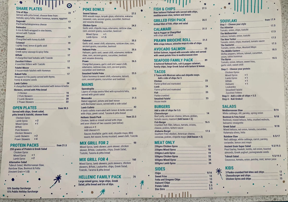 Menu, St James Souvlaki