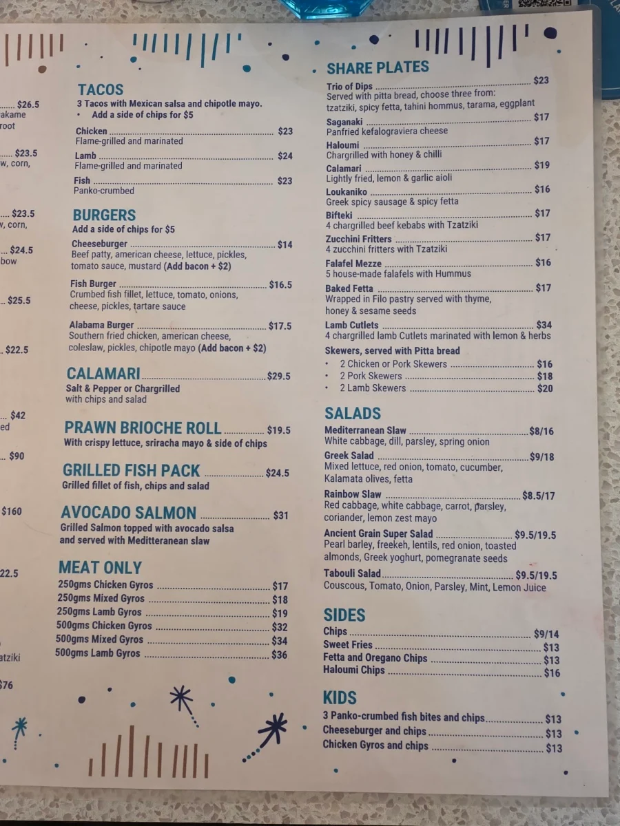 Menu, St James Souvlaki