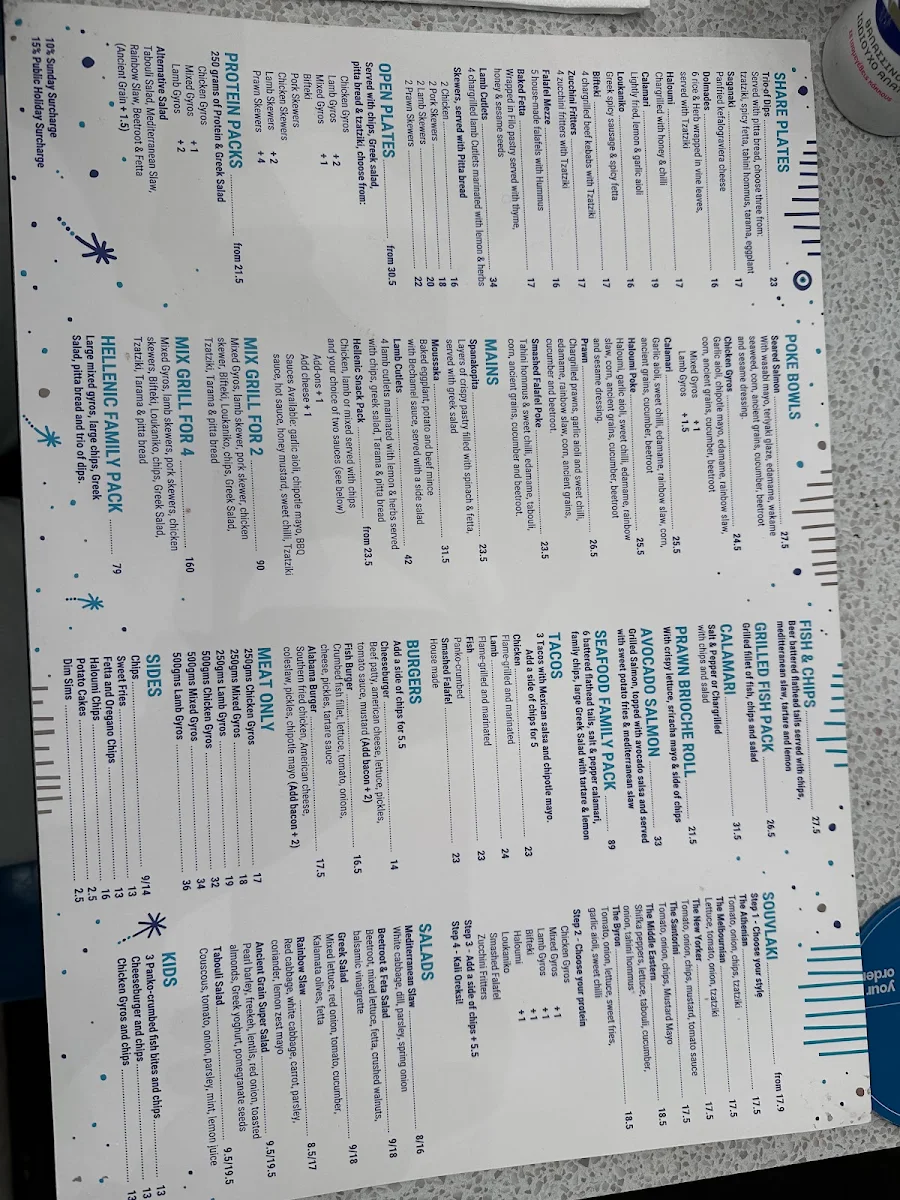 Menu, St James Souvlaki