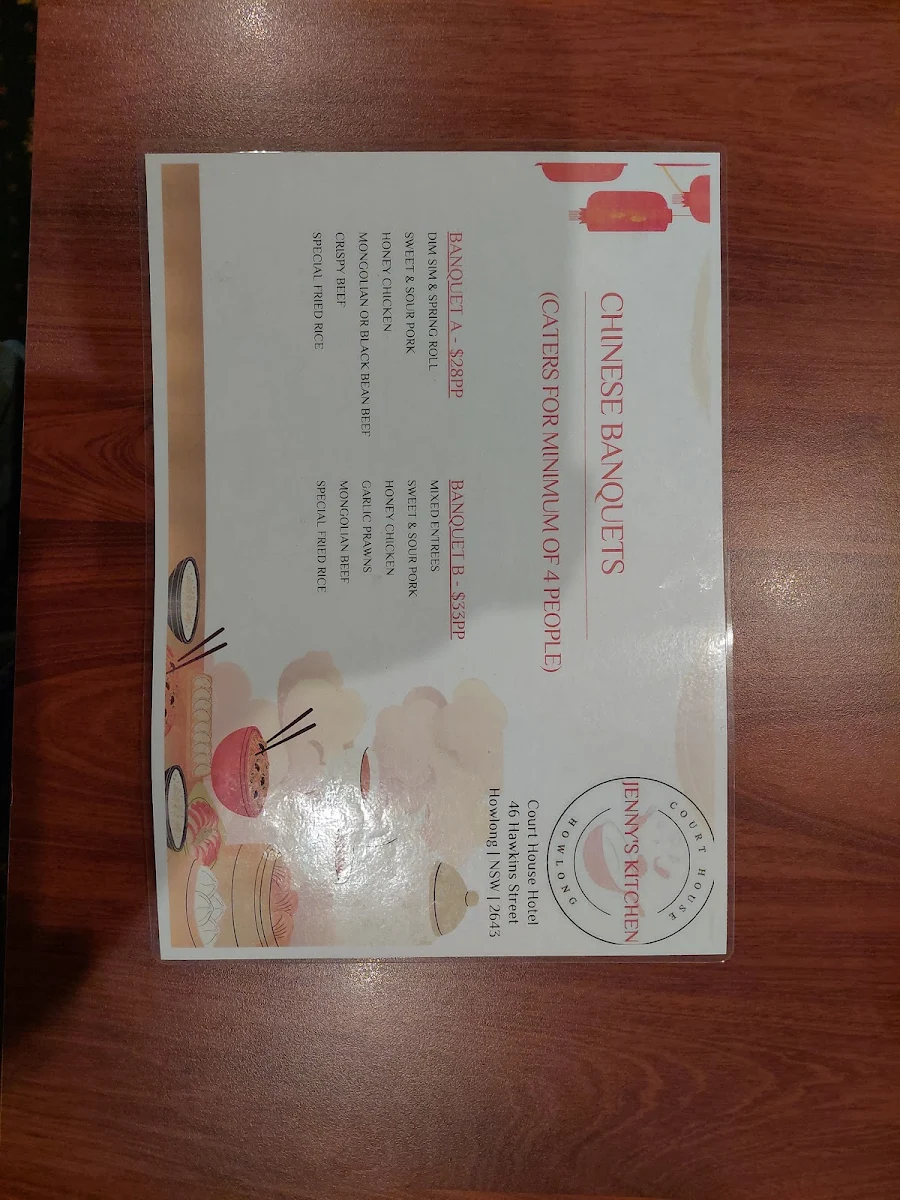 Menu, Court House Hotel Howlong