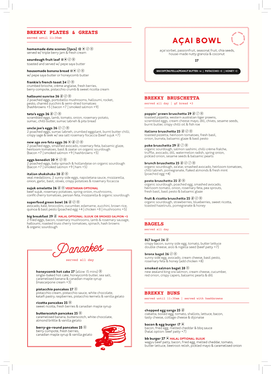 Menu, Frankie’s Food Factory Terrey Hills