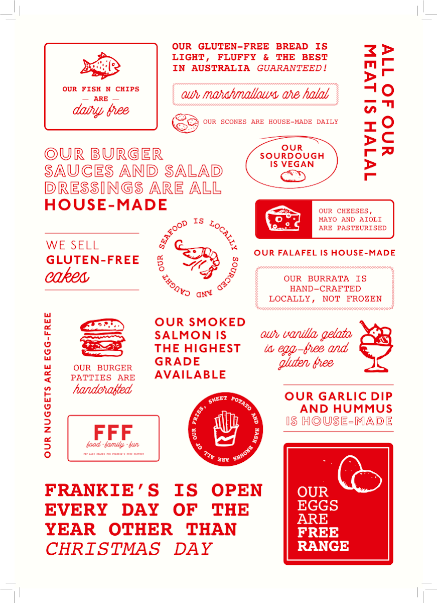Menu, Frankie’s Food Factory Terrey Hills