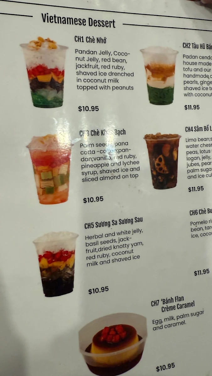 Menu, Cafe Nho