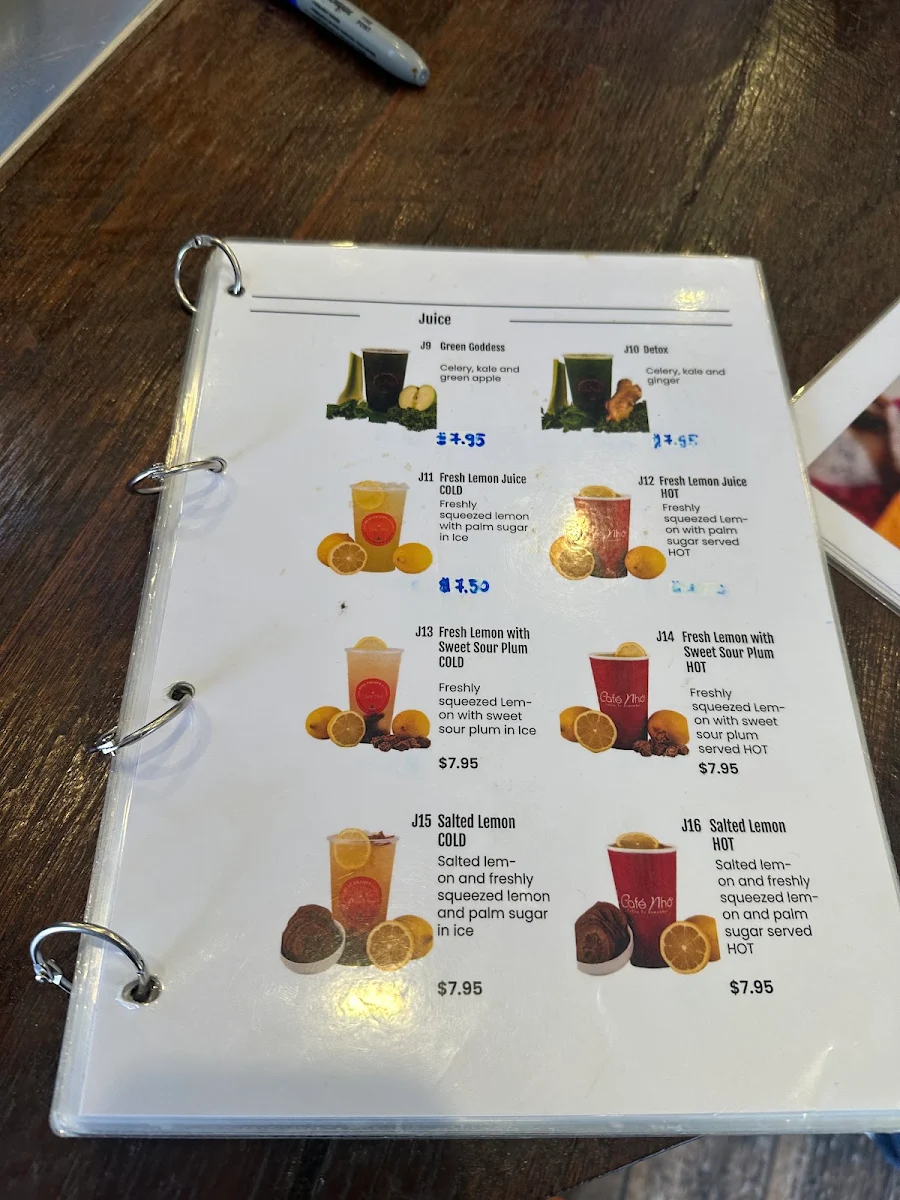 Menu, Cafe Nho