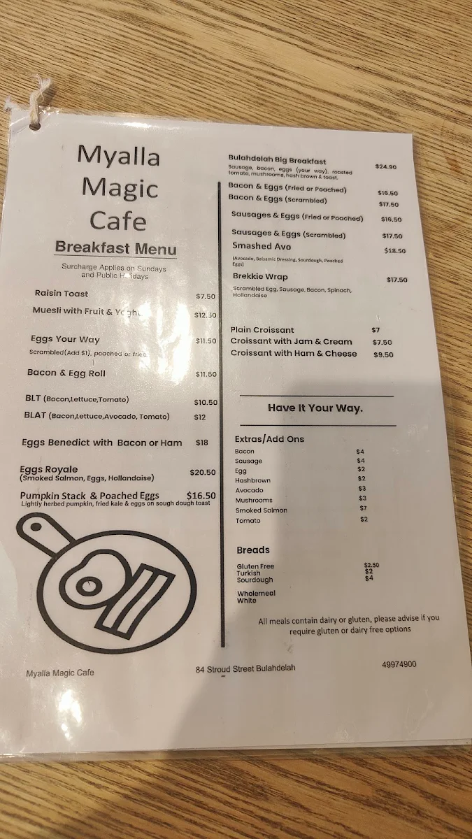 Menu, Myalla Magic